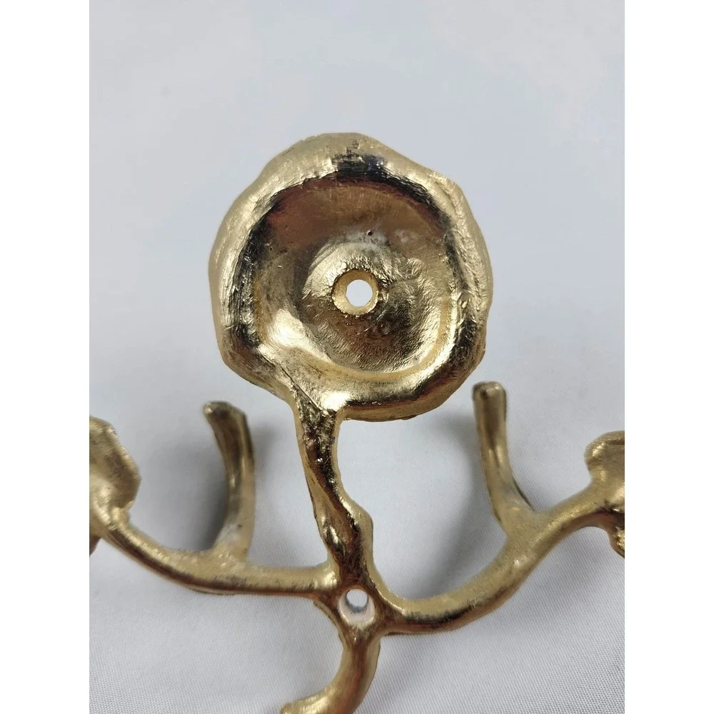 Vintage Brass Rose Double Wall Hook Floral Coat Key Towel Hanger Cottage Decor